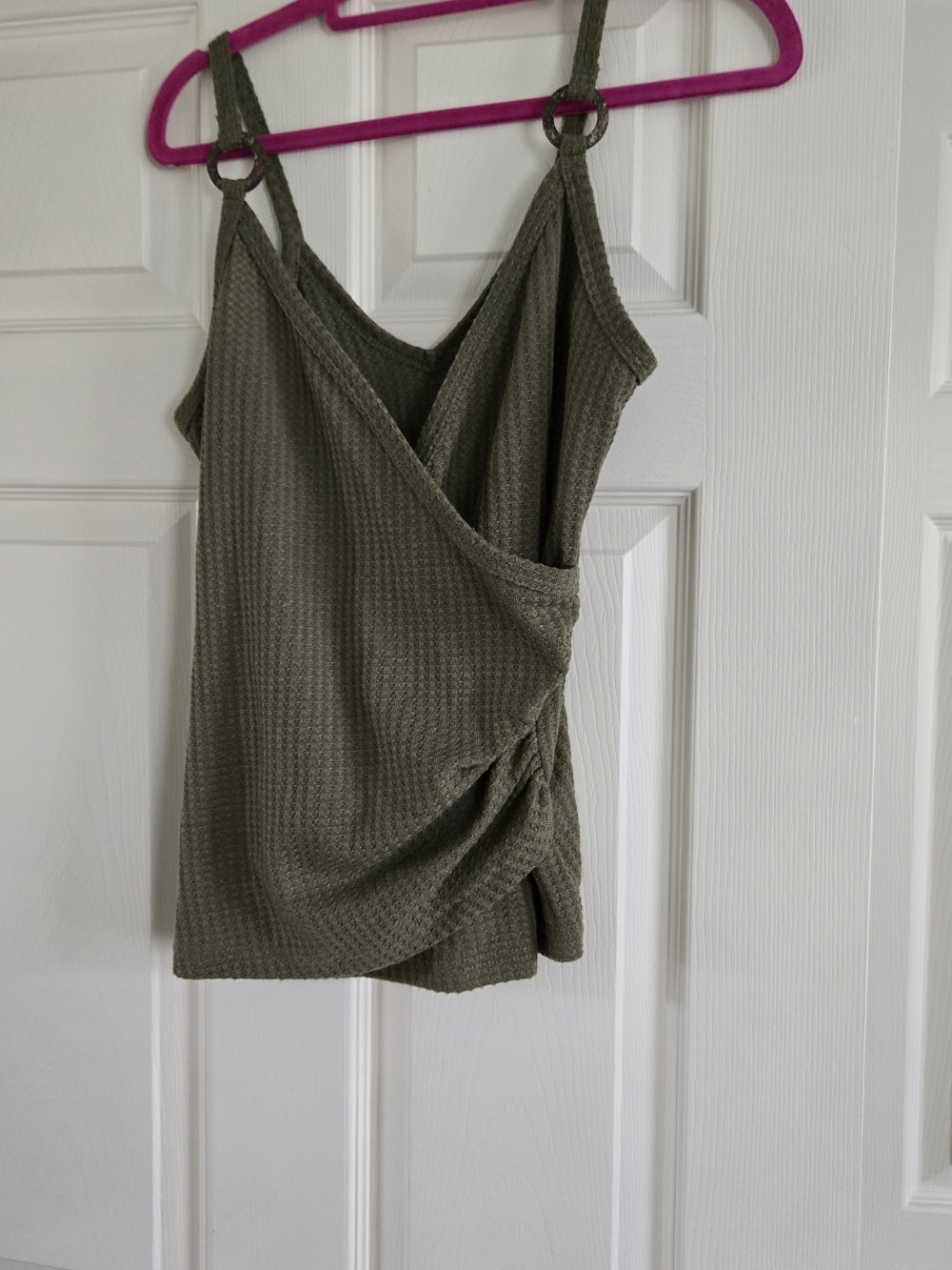 SHEIN Olive Waffle Knit Wrap Tank